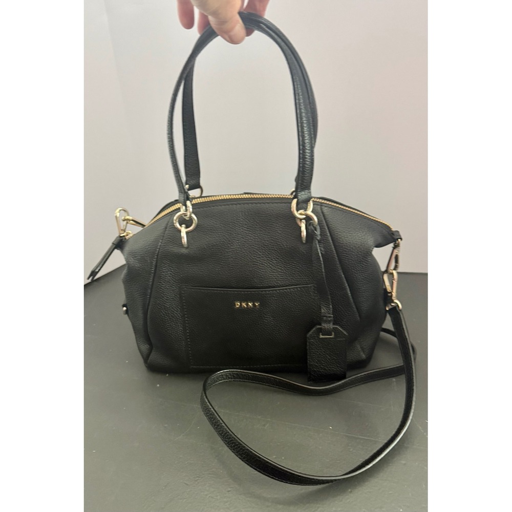 DKNY Black Pebble Leather Satchel Crossbody Gold Hardware Boss Babe Office